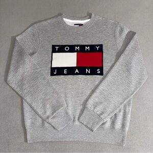 Vintage Tommy Hilfiger Big Flag Crewneck Gray Sweatshirt Size S Hip Hop Preppy